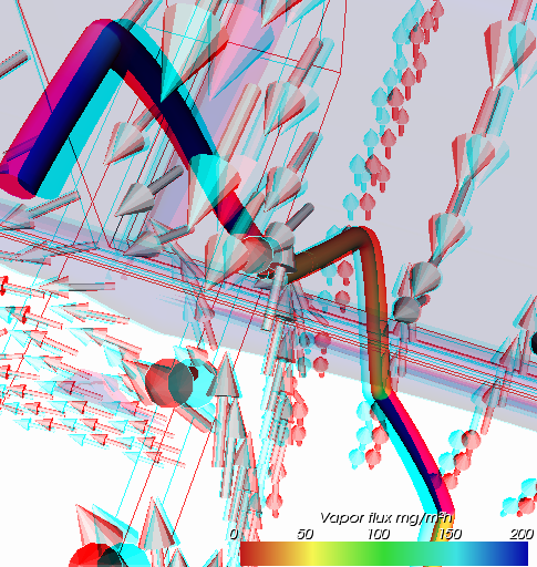 Anaglyph stereo rendering of vapour diffusion stream during thermal bridge analysis (you need red/cyan glasses for immersive 3D viewing experience)