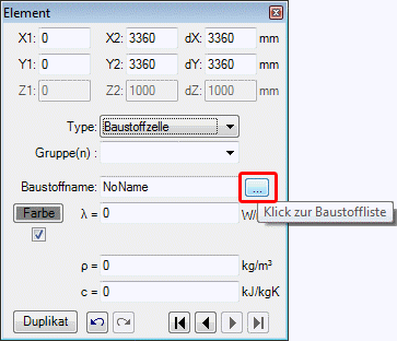 Fig. assigning of material to a material box in the element editor window